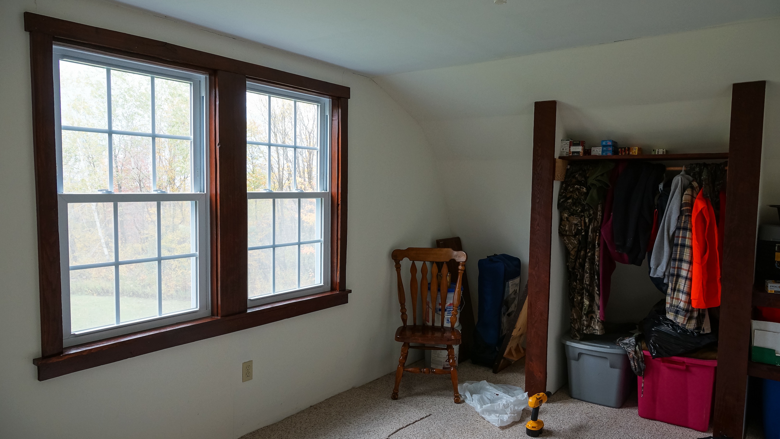 Window trimmed in master bedroom
