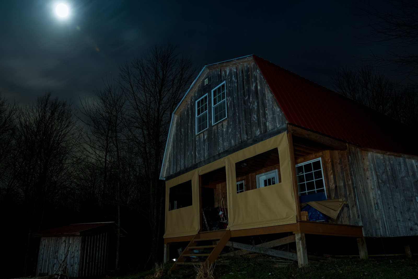 Cabin under moonlight