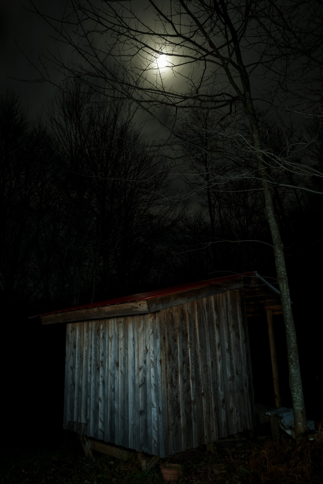 Tool shed under moon light